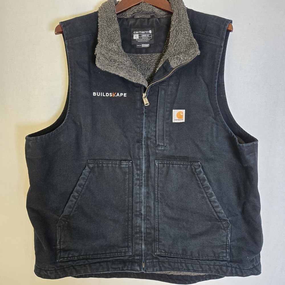 Carhartt 0V4277-M Loose Fit Men's Black Canvas Vest Sherpa Lined Size L Read